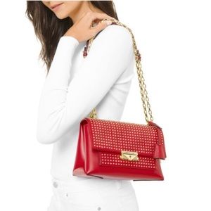 MICHAEL KORS Red Cece Leather Chain Strap NWT $458